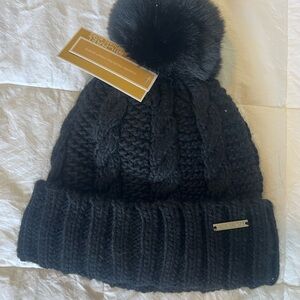 Michael Kors Black Knit Beanie with Pom-Pom